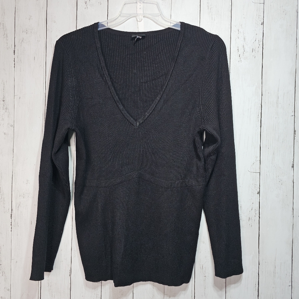 Torrid Women's Black Ribbed V-Neck Rayon Knit Sweater Size 3X Long Sleeve. - Picture 3 of 10